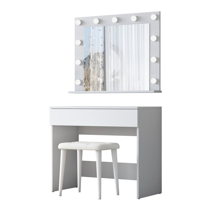 Hanah Home Mesa de Maquillaje con Espejo de 11 Focos y Puff Blanco